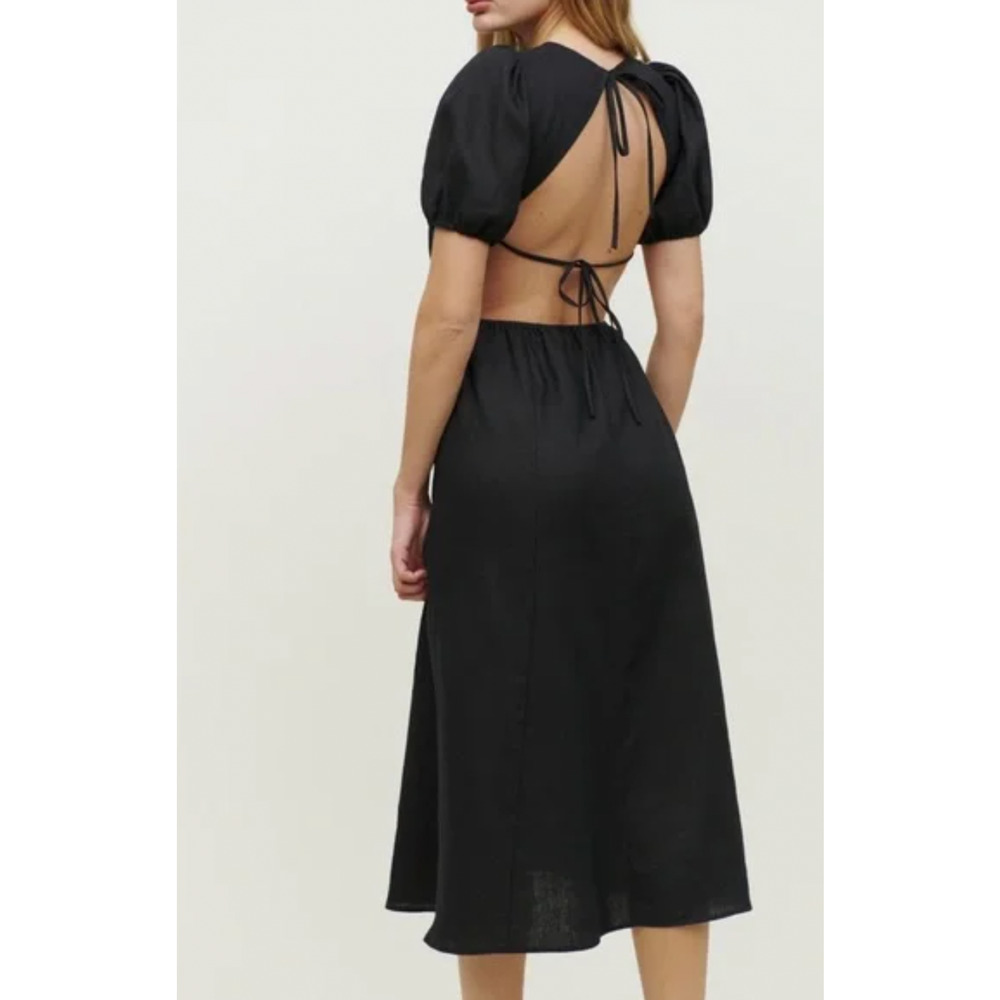 Reformation 12 Anneliese Linen Midi Dress $248 Puff Sleeve Backless Fit Flare - Picture 15 of 15